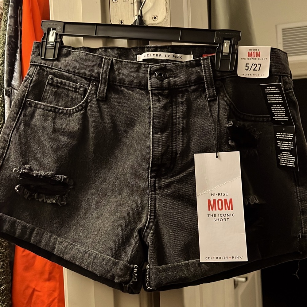 Ashy black denim high waist shorts